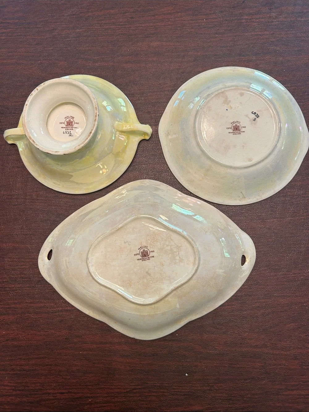 Vintage Maling Newcastle On Tyne England China Serving Set; Brown & Cream Lustre